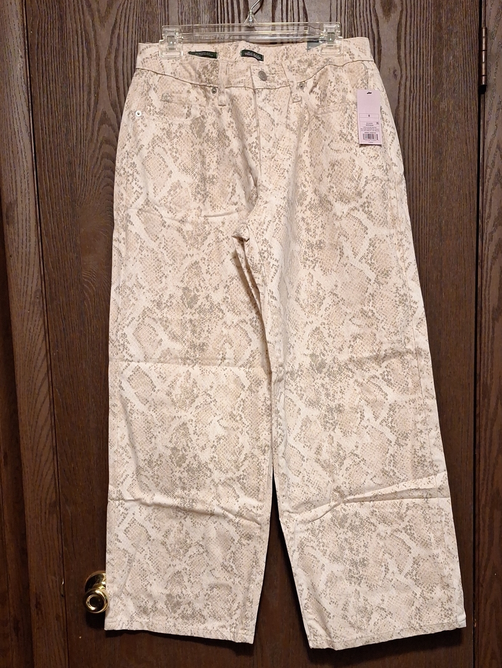 White/Cream Snake-Print Jeans - Size 8